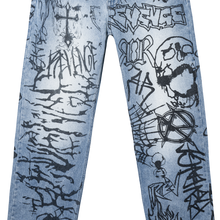Load image into Gallery viewer, GRAFFITI DENIM PANT BLEACHED INDIGO/BLACK