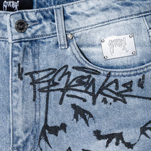 Load image into Gallery viewer, GRAFFITI DENIM PANT BLEACHED INDIGO/BLACK