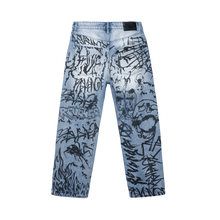 Load image into Gallery viewer, GRAFFITI DENIM PANT BLEACHED INDIGO/BLACK