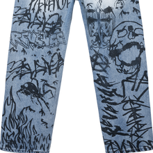 Load image into Gallery viewer, GRAFFITI DENIM PANT BLEACHED INDIGO/BLACK