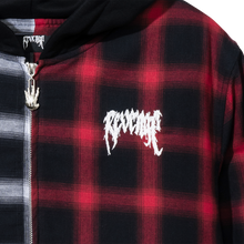 Load image into Gallery viewer, X HEARTBREAK SPLIT HOODED FLANNEL BLACK/RED