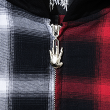 Load image into Gallery viewer, X HEARTBREAK SPLIT HOODED FLANNEL BLACK/RED