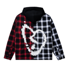 Load image into Gallery viewer, X HEARTBREAK SPLIT HOODED FLANNEL BLACK/RED