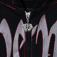 Load image into Gallery viewer, CONTRAST SKULL EMBROIDERED ZIP BLACK/RED