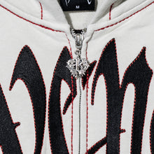 Load image into Gallery viewer, CONTRAST SKULL EMBROIDERED ZIP CEMENT/BLACK/RED