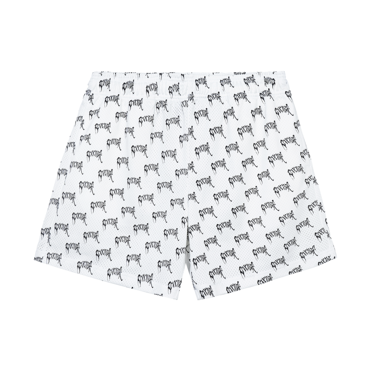 ALLOVER ARCH LOGO MESH SHORTS WHITE/BLACK – Revenge Official