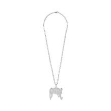 Load image into Gallery viewer, Silver necklace with a Revenge arch logo pendant