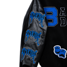 Load image into Gallery viewer, X BAD VIBES VARSITY JACKET BLACK/BLUE