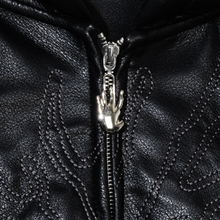 Load image into Gallery viewer, X TREE EMBROIDERED LEATHER BOMBER JACKET BLACK/GREY