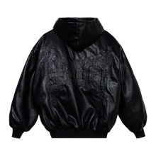 Load image into Gallery viewer, X TREE EMBROIDERED LEATHER BOMBER JACKET BLACK/GREY