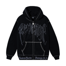 Load image into Gallery viewer, CONTRAST EMBROIDERED ZIP HOODIE BLACK/BLACK