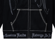 Load image into Gallery viewer, CONTRAST EMBROIDERED ZIP HOODIE BLACK/BLACK
