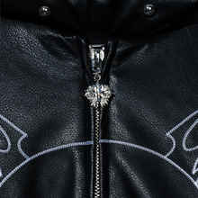 Load image into Gallery viewer, TRIBAL SKULL STUDDED LEATHER BOMBER BLACK/WHITE