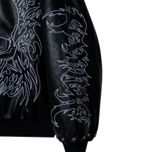 Load image into Gallery viewer, TRIBAL SKULL STUDDED LEATHER BOMBER BLACK/WHITE