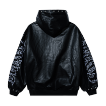 Load image into Gallery viewer, TRIBAL SKULL STUDDED LEATHER BOMBER BLACK/WHITE