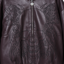 Load image into Gallery viewer, TRIBAL SKULL STUDDED LEATHER BOMBER PURPLE/BLACK
