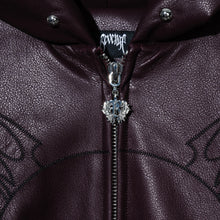 Load image into Gallery viewer, TRIBAL SKULL STUDDED LEATHER BOMBER PURPLE/BLACK