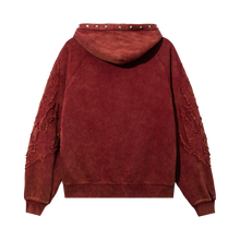 Load image into Gallery viewer, VINTAGE ARCH LOGO STUDDED CROPPED HOODIE WASHED MAROON