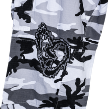 Load image into Gallery viewer, X LIGHTNING HEARTBREAK EMBROIDERED CARGO PANTS SNOW CAMO/BLACK