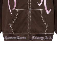 Load image into Gallery viewer, CONTRAST EMBROIDERED ZIP HOODIE BROWN/PINK