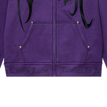 Load image into Gallery viewer, CONTRAST EMBROIDERED ZIP HOODIE PURPLE/BLACK