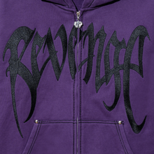 Load image into Gallery viewer, CONTRAST EMBROIDERED ZIP HOODIE PURPLE/BLACK