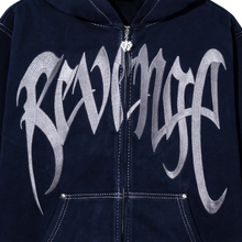 Load image into Gallery viewer, CONTRAST STITCH EMBROIDERED ZIP HOODIE NAVY/SILVER