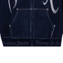 Load image into Gallery viewer, CONTRAST STITCH EMBROIDERED ZIP HOODIE NAVY/SILVER