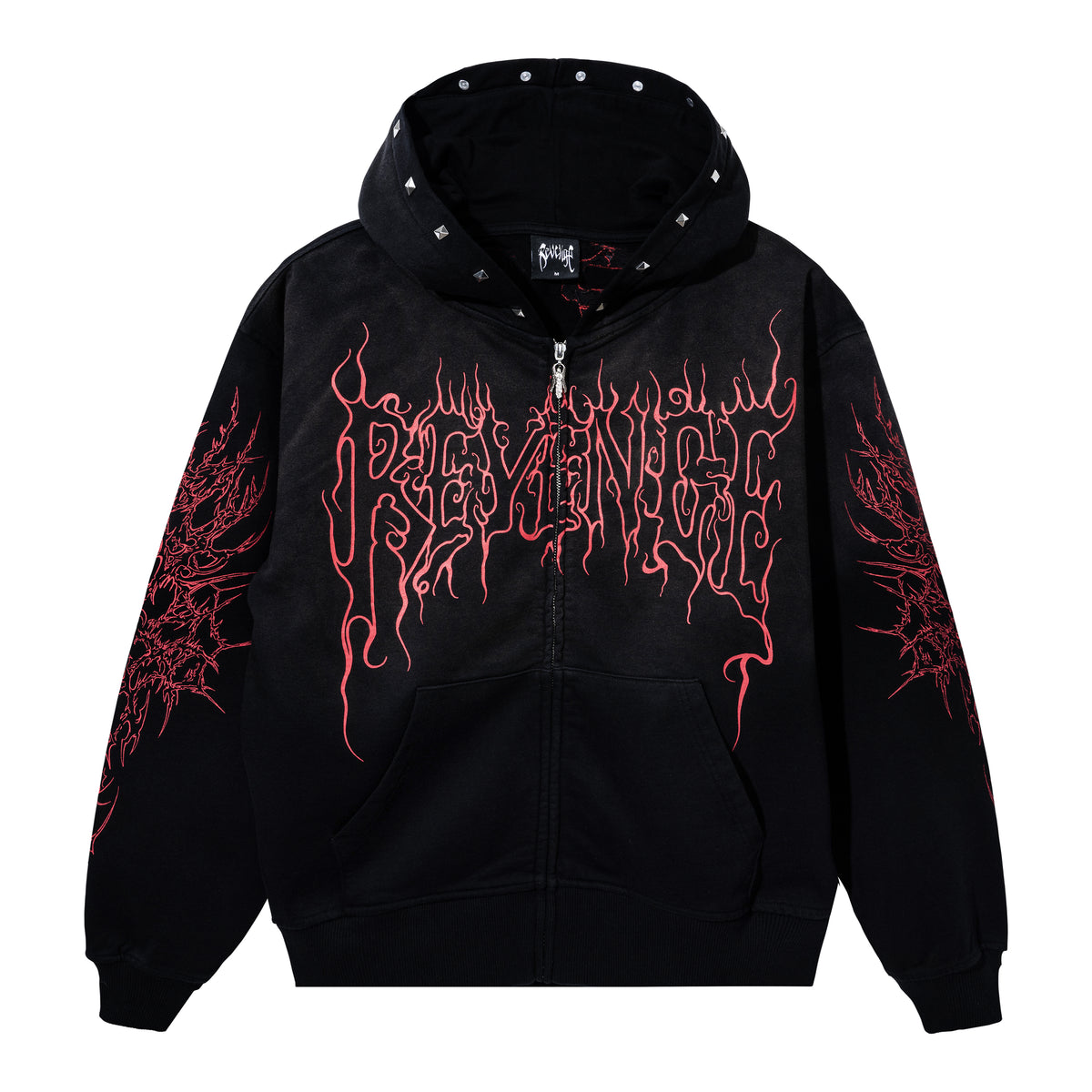 CRADLE OF BONES STUDDED ZIP WASHED BLACK/RED – Revenge Official