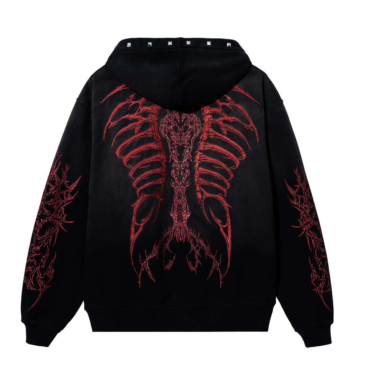 CRADLE OF BONES STUDDED ZIP WASHED BLACK/RED – Revenge Official