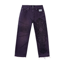 Load image into Gallery viewer, SPIKE CROSS EMBROIDERED DENIM PANT PURPLE