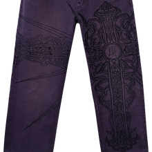 Load image into Gallery viewer, SPIKE CROSS EMBROIDERED DENIM PANT PURPLE