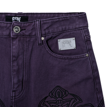 Load image into Gallery viewer, SPIKE CROSS EMBROIDERED DENIM PANT PURPLE