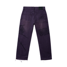Load image into Gallery viewer, SPIKE CROSS EMBROIDERED DENIM PANT PURPLE