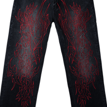 Load image into Gallery viewer, TRIBAL CROSS DENIM PANT BLACK/RED