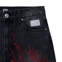 Load image into Gallery viewer, TRIBAL CROSS DENIM PANT BLACK/RED