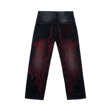 Load image into Gallery viewer, TRIBAL CROSS DENIM PANT BLACK/RED