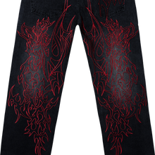Load image into Gallery viewer, TRIBAL CROSS DENIM PANT BLACK/RED