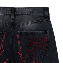 Load image into Gallery viewer, TRIBAL CROSS DENIM PANT BLACK/RED