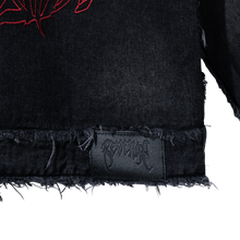 Load image into Gallery viewer, TRIBAL CROSS DENIM JACKET BLACK/RED