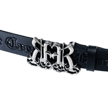 Load image into Gallery viewer, TWIN BAROQUE EMBOSSED LEATHER BELT BLACK