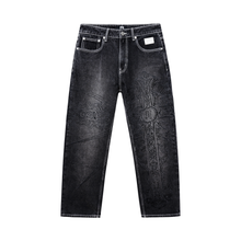Load image into Gallery viewer, SPIKE CROSS EMBROIDERED DENIM PANT BLACK