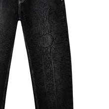 Load image into Gallery viewer, SPIKE CROSS EMBROIDERED DENIM PANT BLACK