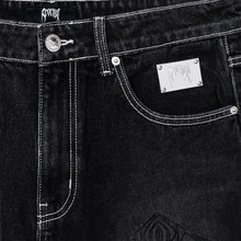 Load image into Gallery viewer, SPIKE CROSS EMBROIDERED DENIM PANT BLACK