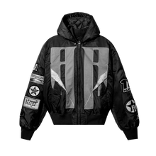 Load image into Gallery viewer, DOUBLE R HOODED BOMBER JACKET BLACK