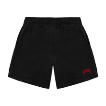 Load image into Gallery viewer, RED EMBROIDERED BASIC SHORTS BLACK
