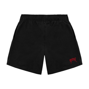 RED EMBROIDERED BASIC SHORTS BLACK