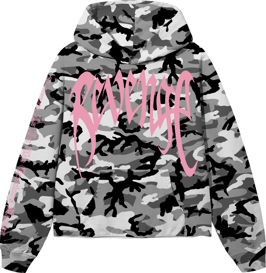ARCH LOGO CROPPED HOODIE SNOW CAMO/PINK