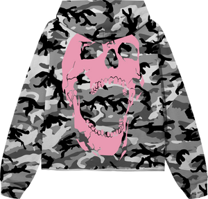 ARCH LOGO CROPPED HOODIE SNOW CAMO/PINK