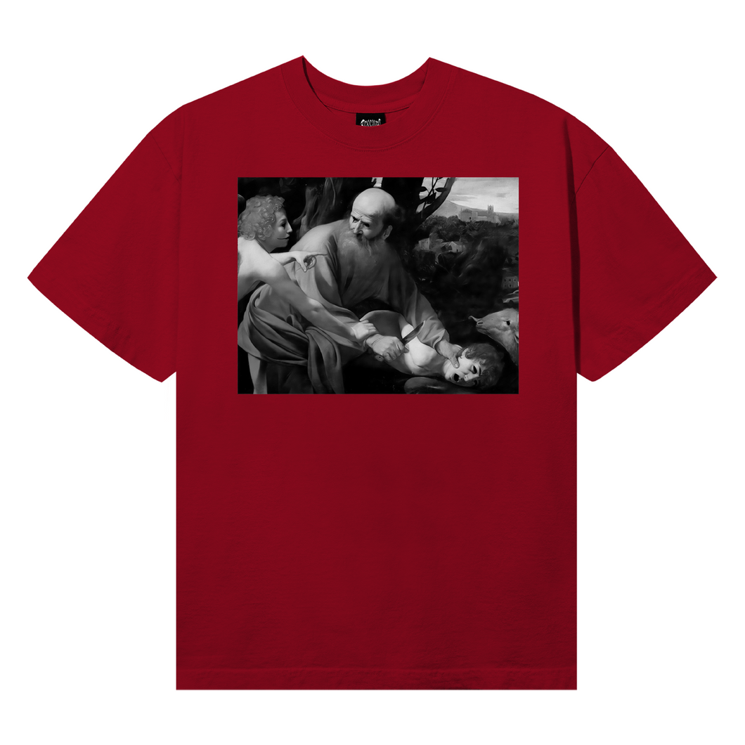 X THE SACRIFICE OF ISAAC TEE RED